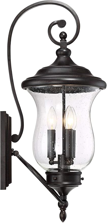 Franklin Iron Works Carriage Traditional Outdoor Wall Light Fixture LED Dimmable Bronze 26 3/4" Clear Seedy Glass for Exterior House Porch Patio Outside Deck Garage Yard Front Door Garden Home
