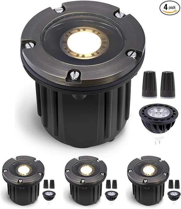 Gardenreet LED Well Lights Outdoor - Brass All Weather Inground Outdoor Lighting, Low Voltage 12V LED Electric | Lumora