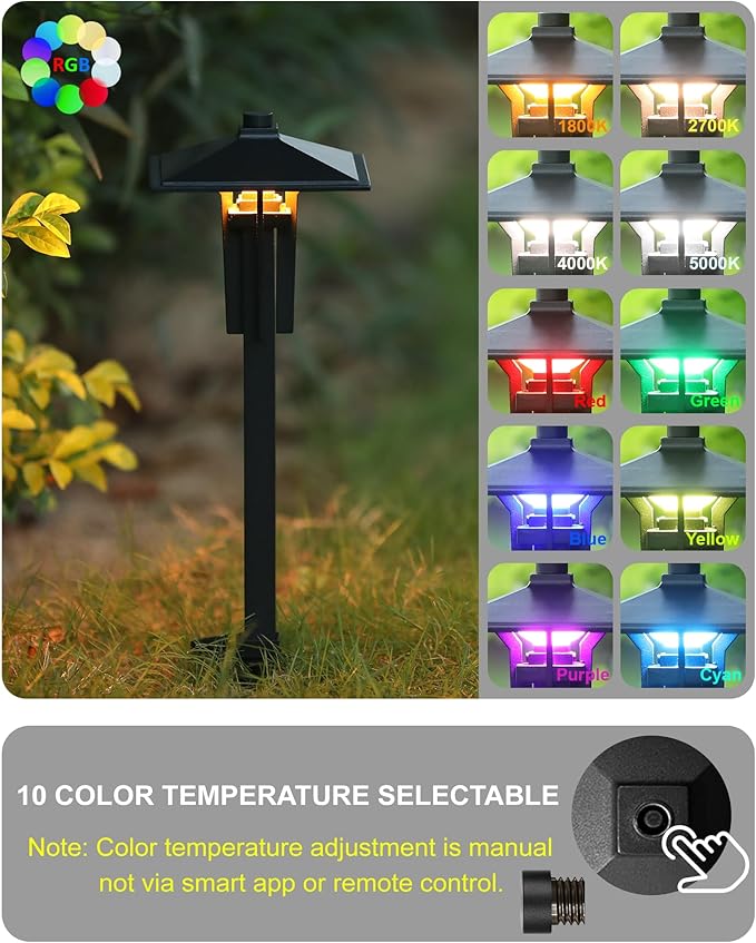 RGB Pathway Lights Low Voltage, 5W 12V Waterproof Wired LED RGB Color Changing Low Voltage Landscape Lighting for Outdoor Pathway Path Walkway Garden of Christmas, Heavy Duty, Black, 4PK