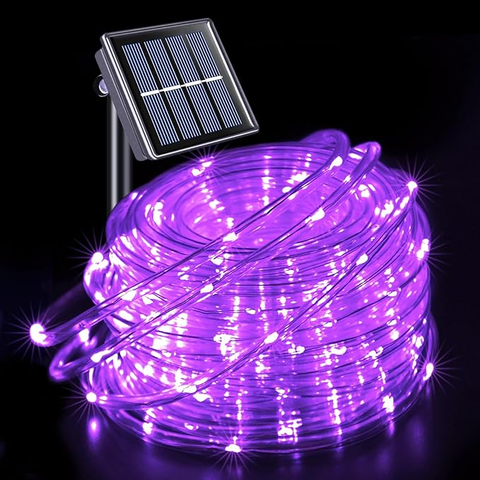 JMEXSUSS 200 LED Purple Solar Halloween Lights, 66 ft Rope Lights Outdoor Waterproof, PVC Tube Purple Christmas | Lumora