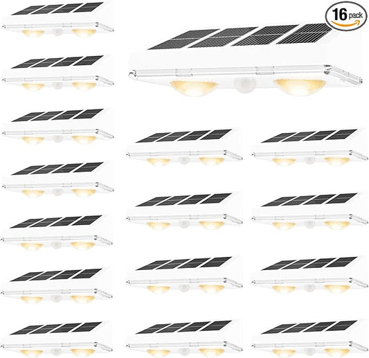 VOLISUN Solar Fence Lights, 16 Pack Solar Powered Fence Lights Outdoor with Warm White LED Spot Lens, IP65 Waterproof Solar Lights Outdoor for Patio, Backyard, Railing, Deck（White）