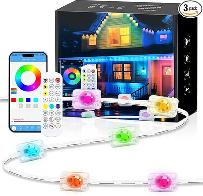 Permanent Outdoor Lights for House, 150 FT Women's Day Outdoor String Lights with RGBIC & Bluetooth Remote, DIY via App for Music Sync, IP67 Waterproof Expandable LED Lights for Eaves, Patio, Lanai.
