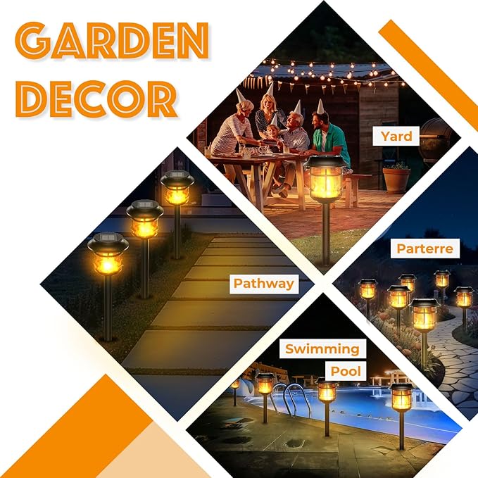 4 Pack Flame Lamp Solar Pathway Light, Landscape Lighting for Yard and Walkway, Solar Garden Lights Waterproof