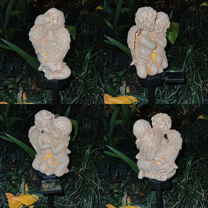 Angel Garden Solar Light, Resin Angel Figure Solar Garden Stake Lights Waterproof for Yard Pathway Fence Patio Lawn Decor (Angle Lovers)