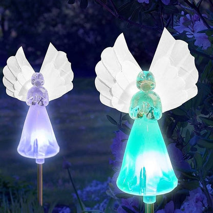 Outdoor Garden Set of 2 Pieces Solar Powered Garden Yard Stake (Color Change abilities) LED Light (Fiber Wings Angel)…