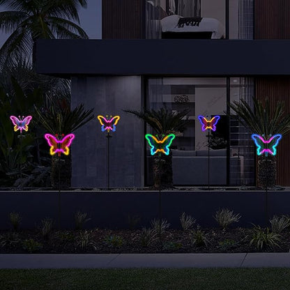 Solar Butterfly Lights Outdoor,Butterfly Solar Lights for Outside, Solar Garden Decor, Outdoor Garden neon Lights,Pathway Butterfly Lights, Gifts for mom (Light Blue,2pack)