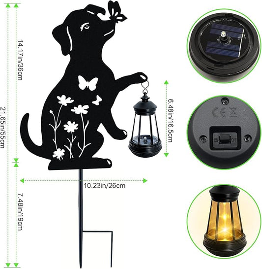 Solar Lights Outdoor, 2 Pack Metal Dog Solar Lights, Birthday Gifts for Women Mom Mother's Day, Waterproof Metal Hanging Lantern Stakes Garden Decor Outside Patio Yard Pathway Backyard,Lawn
