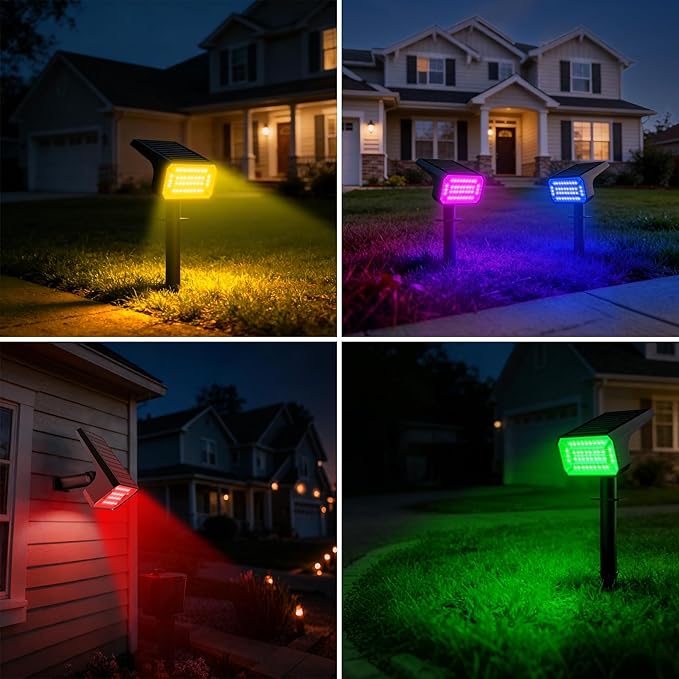 Fabrito Color Changing Solar Spot Lights Outdoor 10 Pack, [6+1 Lighting Modes] Auto On/Off RGB Spotlights | Lumora