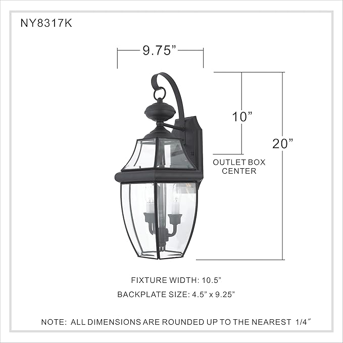 Quoizel Newbury Outdoor Wall Lantern, 20 Inch 2-Light Mystic Black Wall Sconce, French Country Exterior Wall | Lumora