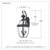 Quoizel Newbury Outdoor Wall Lantern, 20 Inch 2-Light Mystic Black Wall Sconce, French Country Exterior Wall | Lumora