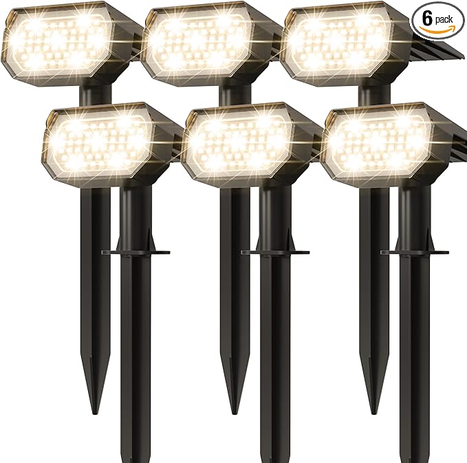 Ensenior Solar Spotlights Outdoor, 56 LEDs Brightness Adjustable 3000K LED Solar Garden Lights, Halloween Christmas Landscape Lighting for Flag/Yard/Pathway, IP65 Waterproof - 6 Pack