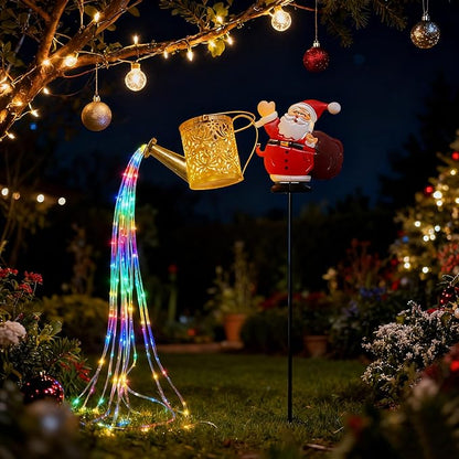 Christmas Solar Kettle Lights, Light Solar Santa Claus Watering Can LED Light, Waterproof Solar Powered Lawn Decorative Lights for Outdoor Christmas Pathway Decoration (Rainbow B, Kettle Lights)