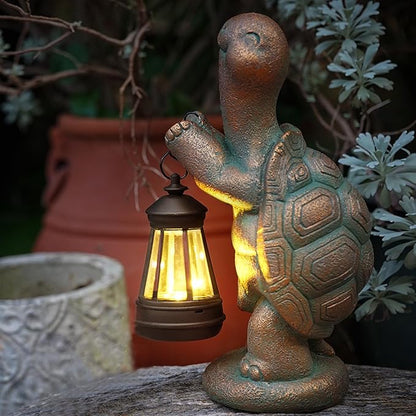 Turtle Solar Powered Outdoor Garden Statue, Resin Statue with Solar Light Lantern, Decorative Lawn,Yard,Balcony Outdoor Tortoise Patio Home Ornament, Birthday Gifts for Mom Grandma