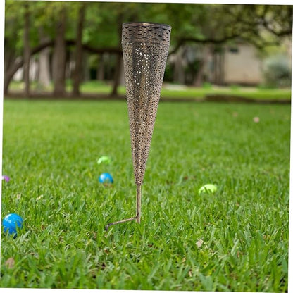 DOITOOL 2pcs Solar Pathway Lights Iron Art Cone Shape Design Decorative Lawn Lamps for Patio and Ambiance
