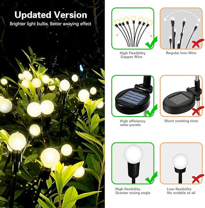 Firefly Solar Garden Lights Outdoor, Solar Firefly Lights Waterproof Lights, 8LED Vibrant Firefly Swaying Lights (4PACK Warm White)