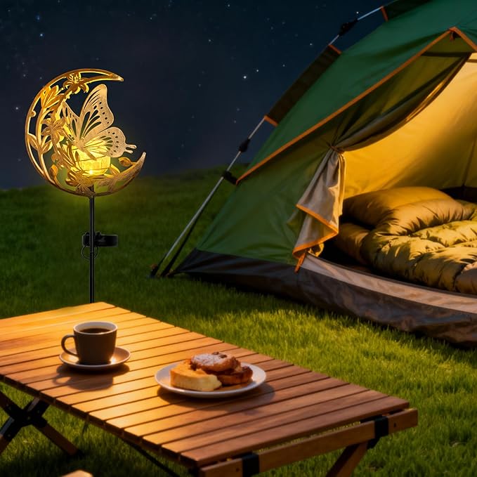 Butterfly Solar Lights Moon Garden Decor, Butterfly Gift for Women, Cracked Glass Ball Solar Lights, Unique Gift Ideas for Gardening Mom Grandma, Outdoor Decorations Patio Yard Lawn Backyard Decor