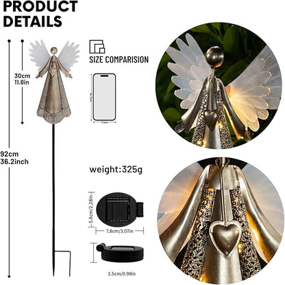 Solar Angel Garden Lights, Outdoor LED Metal Decor, Waterproof Pathway, Lawn Lighting, Unique Gift for Women, Mom, Friends(Heart Necklace)