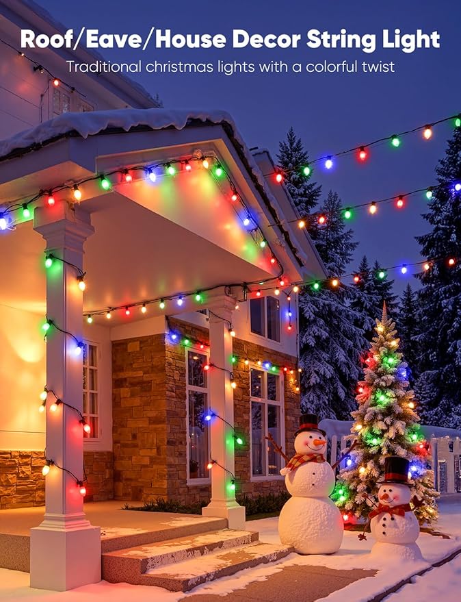 Vintage C9 LED Christmas Lights Outdoor, 25FT Multicolor Christmas String Lights with 26 Colorful Bulbs, Connectable Waterproof Lights for Christmas Tree Roofline Garden Patio Backyard Decoration