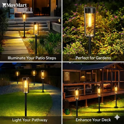 Solar Pathway Lights Outdoor 4 Pack, Bright Solar Path Lights Outside Waterproof, Walkway Light Solar Powered Landscape Lights for Driveway Lawn Patio Sidewalk Yard (4 Pack, Round)
