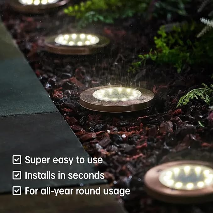 Bell+Howell Swivel Disk Lights Deluxe Set of 4 Inground Solar Lights with 8 LED Bulbs Solar Power Outdoor Lights | Lumora