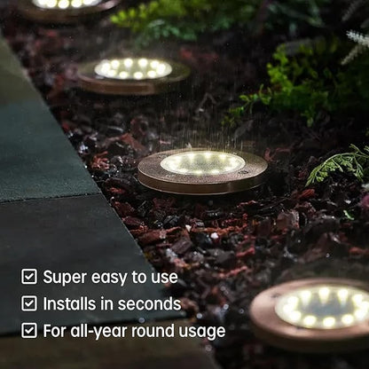 Bell+Howell Swivel Disk Lights Deluxe Set of 4 Inground Solar Lights with 8 LED Bulbs Solar Power Outdoor Lights for Yard, Garden and Lawn – Wireless, Stakes Included - As Seen On TV