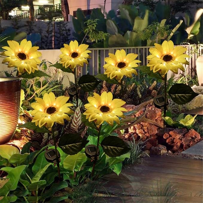 2 Pieces Sunflower Solar Light Single Head Lantern Solar Lights Simulation Sunflowers Outdoor Garden Lamp Suitable for Villa Park Courtyard (Pack of 2)