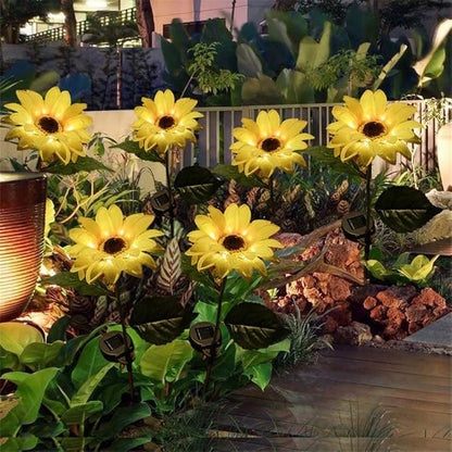 2 Pieces Sunflower Solar Light Single Head Lantern Solar Lights Simulation Sunflowers Outdoor Garden Lamp Suitable for Villa Park Courtyard (Pack of 2)