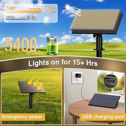 ZJOJO Solar String Lights Outdoor Waterproof 100FT,Solar Lights Outdoor with 30+2 Shatterproof Bulbs IP65, Patio Lights Solar Powered &USB Port, LED String SolarLights for Outside Decor