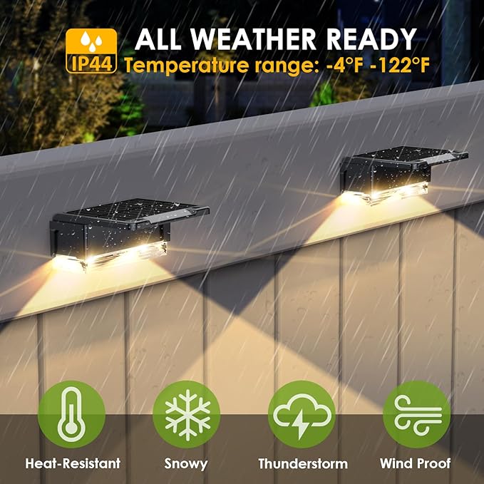 Solar Fence Lights Outdoor - 3000/4000/6000K 3 Mode, IP65 Waterproof Fence Lights Solar Powered, Dusk to Dawn Solar | Lumora