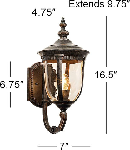 John Timberland Bellagio European Outdoor Carriage Light Fixture Vintage Bronze Curved Arm Hammered Glass Sconce for Exterior House Porch Patio Outside Deck Garage Yard Front Door Garden Home