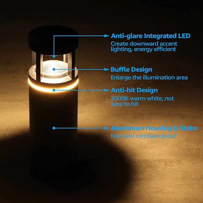 LEONLITE Low Voltage Pathway Lights, 5W 12V AC/DC Path Lighting, Unique Light Pattern, Aluminum Housing, IP65 Waterproof for Outdoor Path Sidewalk Walkway, 3000K Warm White, Pack of 4