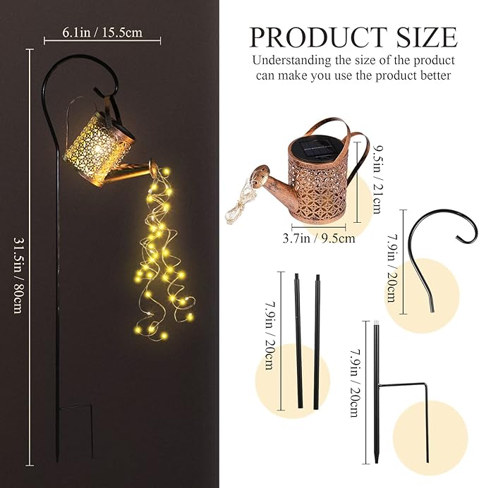 Fabbay 4 Pcs Solar Watering Can with Lights Outdoor Waterproof Solar Lights with Hook Retro Decorative Hanging | Lumora