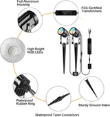 Outdoor Landscape Lighting, 6 Pack RGB Outdoor Spot Lights with Transformers and Remote, 12V Low Voltage Color | Lumora