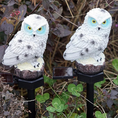 Solar Owl Outdoor Garden Light, 2 Pack Outdoor Path Solar Powered Owl Stake Lights for Walkway Yard Lawn Landscape Lighting (White Owl)