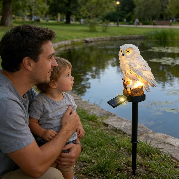 Solar Owls for Outdoor and Garden Decorative – Resin Animal Night Light, with Stake for Outdoor Solar Lighting – for Garden, Lawn, Floor, Landscape, Path, Park