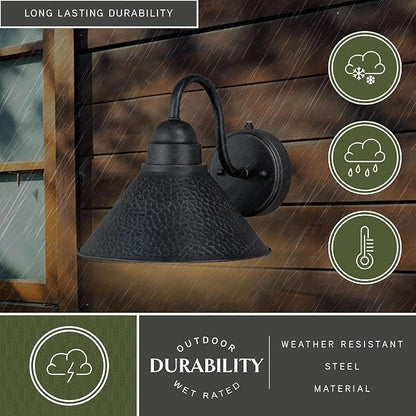 VAXCEL Outland 9 in. H 1-Light Aged Iron and Light Gold Dusk to Dawn Sensor Farmhouse Outdoor Wall Sconce, Gooseneck Metal Shade, Dark Sky Compliant for Exterior Porch Patio Front Door or Garage
