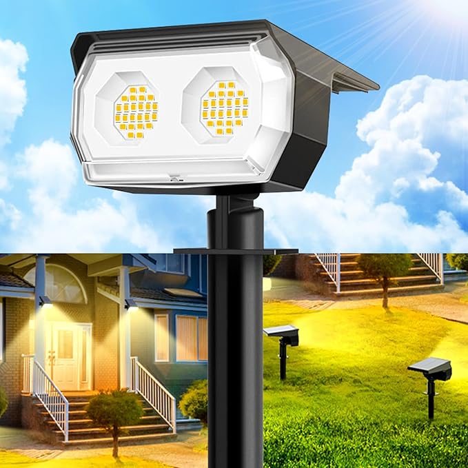 Solar Spot Lights Outdoor,IP65 Waterproof 48LED Path Lights with 3 Lighting Modes, Garden Yard Pathway Pool Wall Lights (Warm White, 6 Pack)