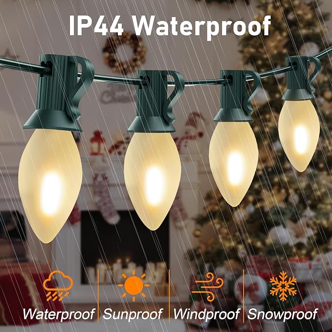 C7 LED Christmas Lights 25Ft Frosted White Outdoor String Lights with 27 Warm White LED Bulbs (2 Spare), Vintage | Lumora