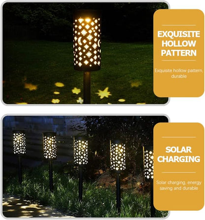 4pcs Solar-Powered Garden Stake Lights, Metal Hollow Star and Moon Lawn Lamps for Outdoor Landscape Pathway, Weather-Resistant Decorative Solar Garden Lighting