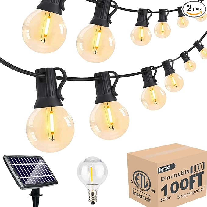 Lightdot 100FT Solar Outdoor String Lights, Waterproof Cafe Patio Lights with Shatterproof LED Bulbs, 2700K Warm | Lumora
