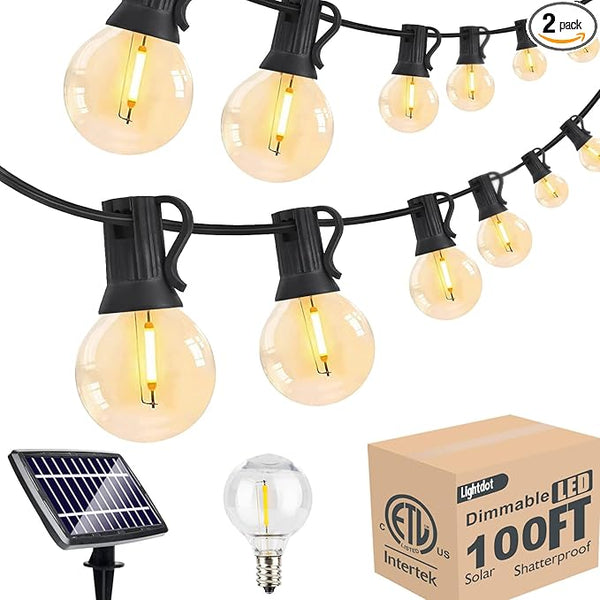 Lightdot 100FT Solar Outdoor String Lights, Waterproof Cafe Patio Lights with Shatterproof LED Bulbs, 2700K Warm | Lumora