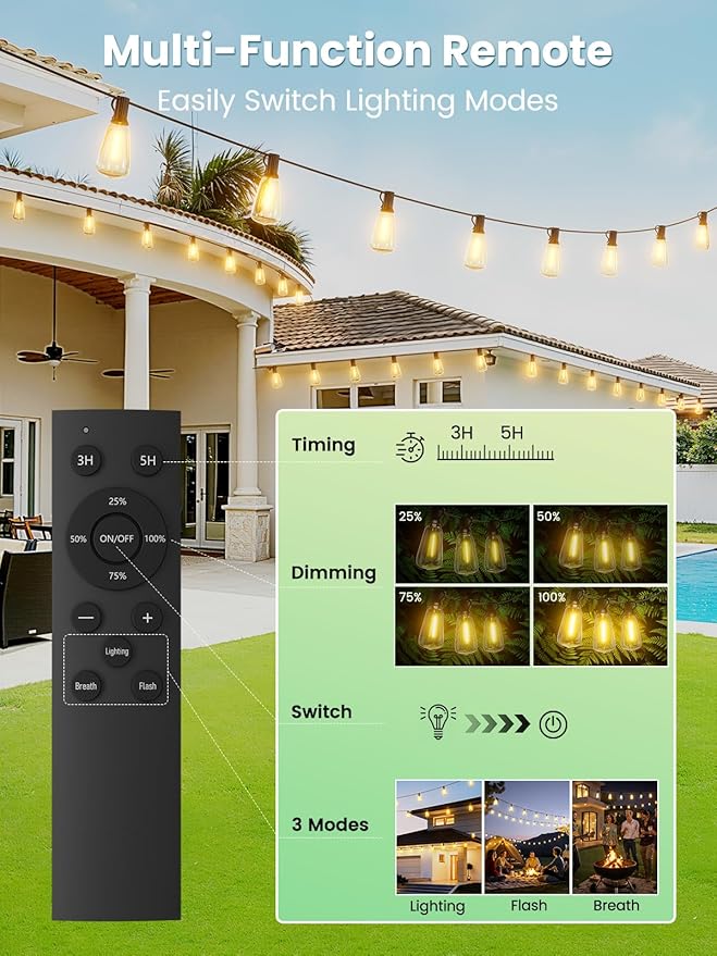 Svater Solar Outdoor String Lights 75 FT, ST38 Patio Lights Shatterproof Dimmable Vintage Edison Bulbs, Solar | Lumora