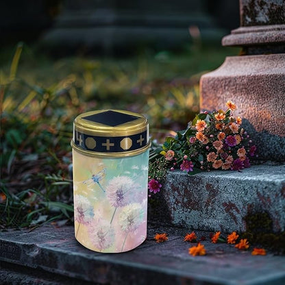 Dandelion Dragonfly Cemetery Solar Lights Solar Garden Stake Outdoor Lights, Solar Powered Lights Stake Decorative Lights for Remembrance Gifts
