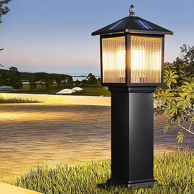 23.6" Solar Pathway Light with Stripe Glass IP65 Waterproof Solar Landscape Path Lights Outdoor Aluminum Housing Bollard Lights for Garden Lawn Yard Porch Patio