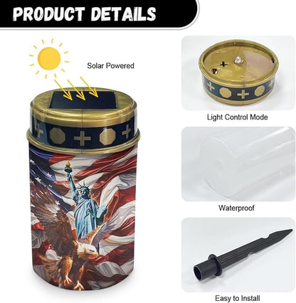 US Flag Eagle Cemetery Lights - Solar Powered Outdoor Garden & Landscape Lights - Waterproof, Fairylights