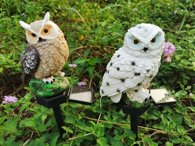 Solar Owl Outdoor Garden Light, 2 Pack Outdoor Path Solar Powered Owl Stake Lights for Walkway Yard Lawn Landscape Lighting (White Owl)