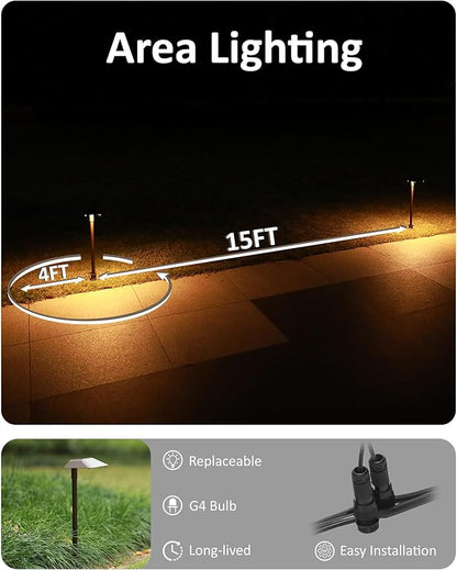 Landscape Path Lights Low Voltage, 12V Wired Outdoor Landscape Pathway Lighting for Outside Yard Walkway Driveway with Replaceable 5W 3000K Warm White LED G4 Bulb, Aluminum, Bronze, 2PK