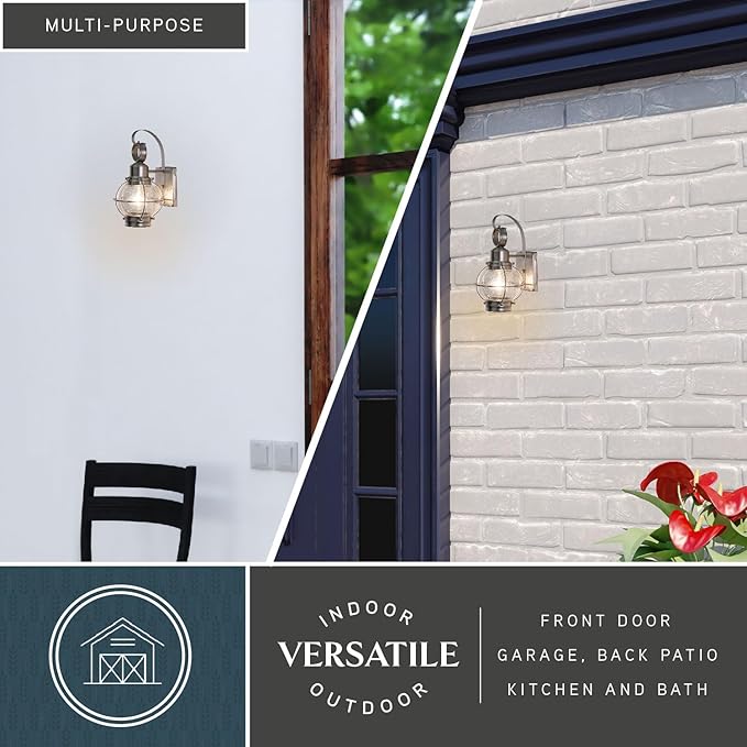 VAXCEL 2-Pack Chatham 12 in. H 1-Light Brushed Nickel Coastal Outdoor Wall Sconce Made of Durable Steel, Clear | Lumora