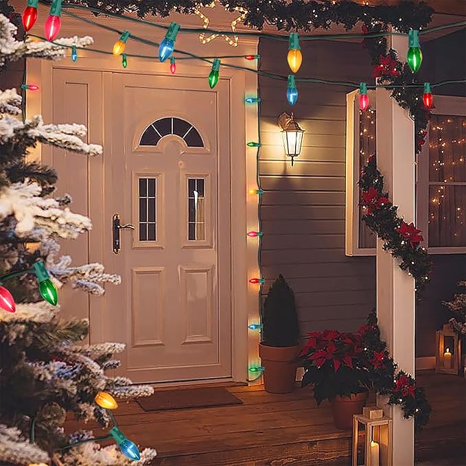 SUNSGNE 25 Feet Multicolor Christmas Lights, C7 LED Outdoor Vintage Christmas Lights with 27 LED Clear Colored | Lumora