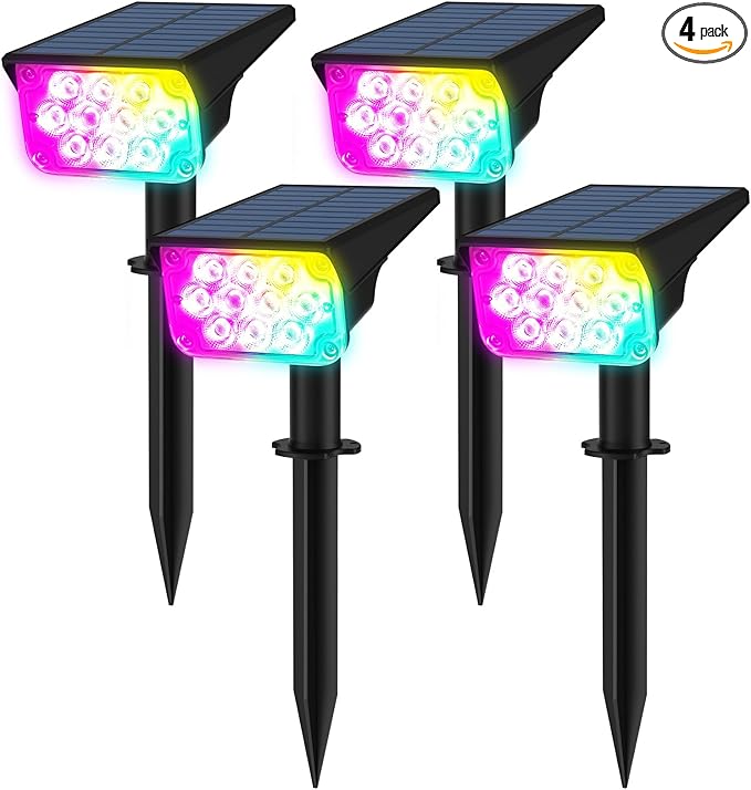 T-SUNUS RGB Solar Landscape Spotlights Christmas Outdoor, IP65 Waterproof Color Spot Light Auto Dusk to Dawn | Lumora
